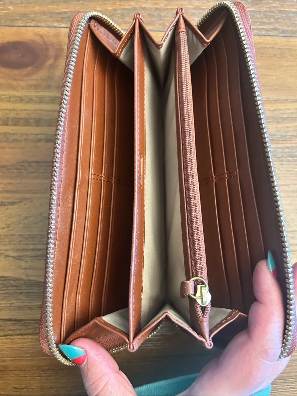 Coach New York Cognac Leather Zip Around Accordion Wallet